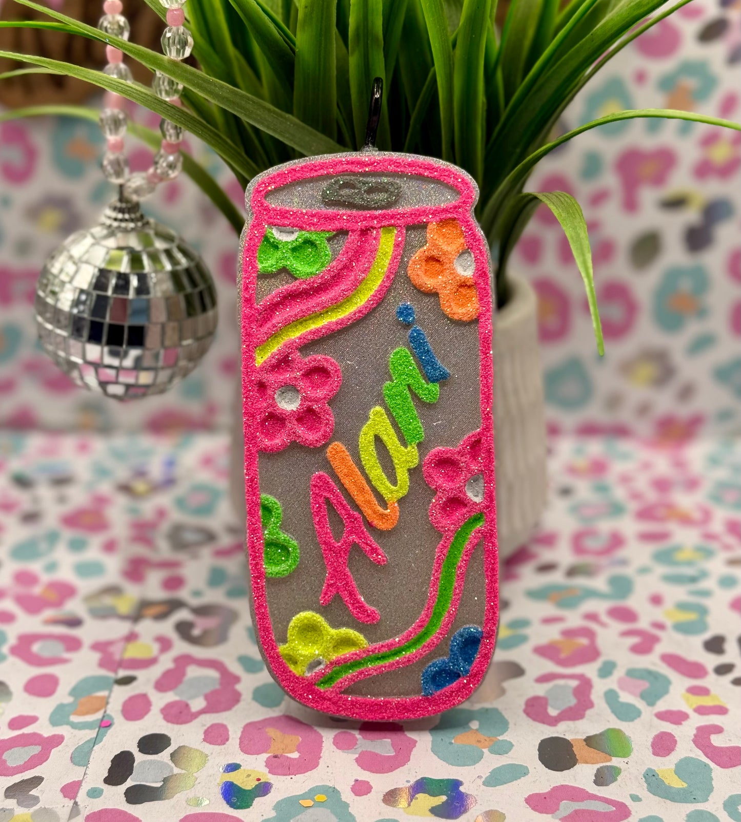 Neon Alani w/ Flowers silver background