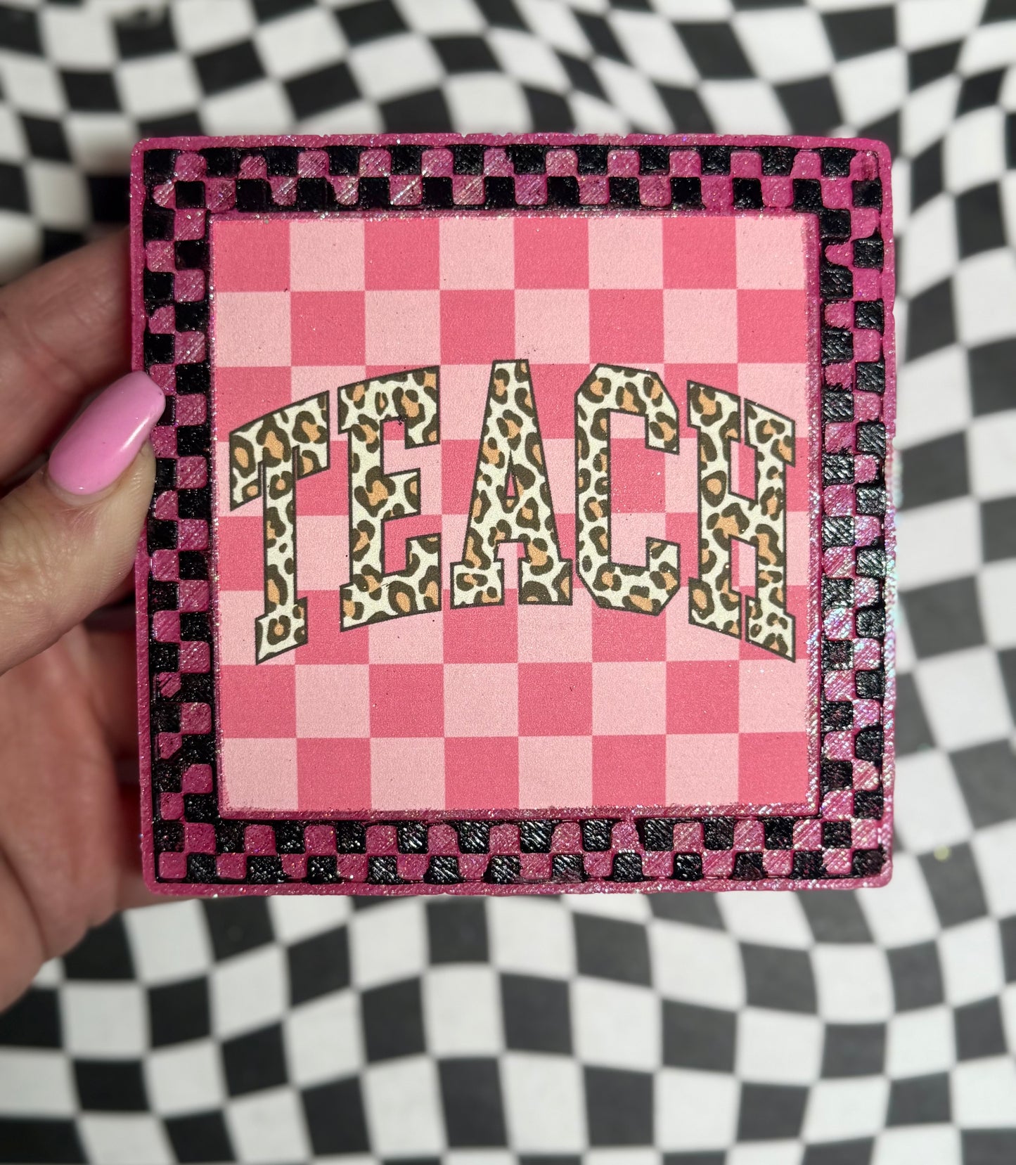 Pink Checkered Teacher Frame