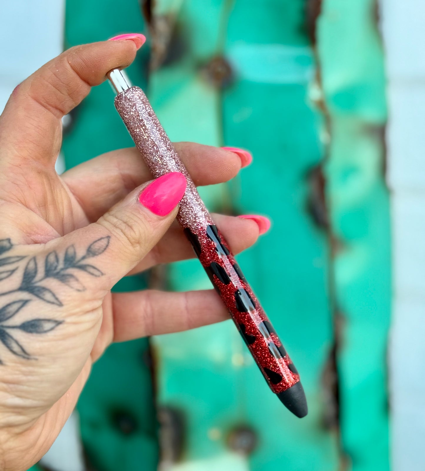 Red to Rose Gold Leopard Ombre Glitter Pen Pre-Order