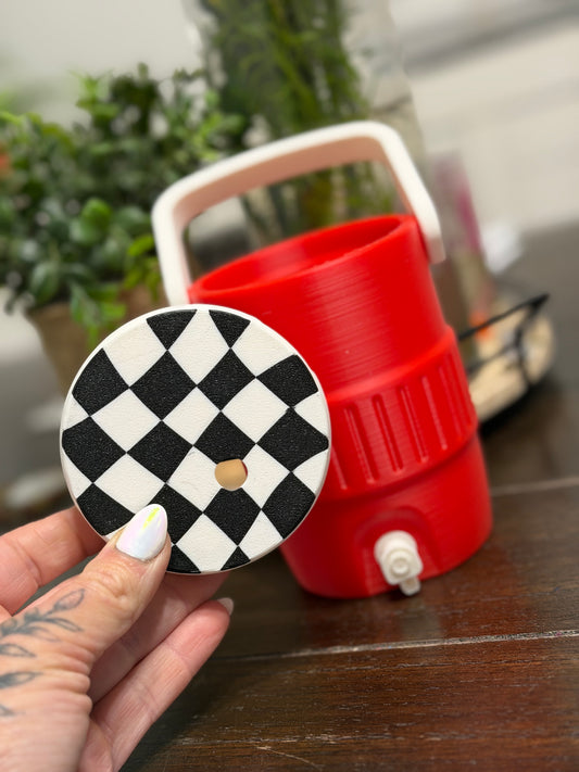 Checkered Lid Red 12oz Koozie