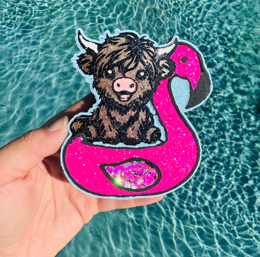 🦩🩵Highland Cow on Flamingo Floatie🩵🦩