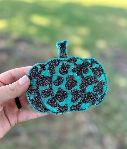 Teal Holographic Cow Print Pumpkin