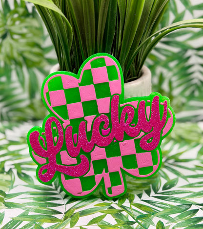 Pink Checkered Lucky Shamrock