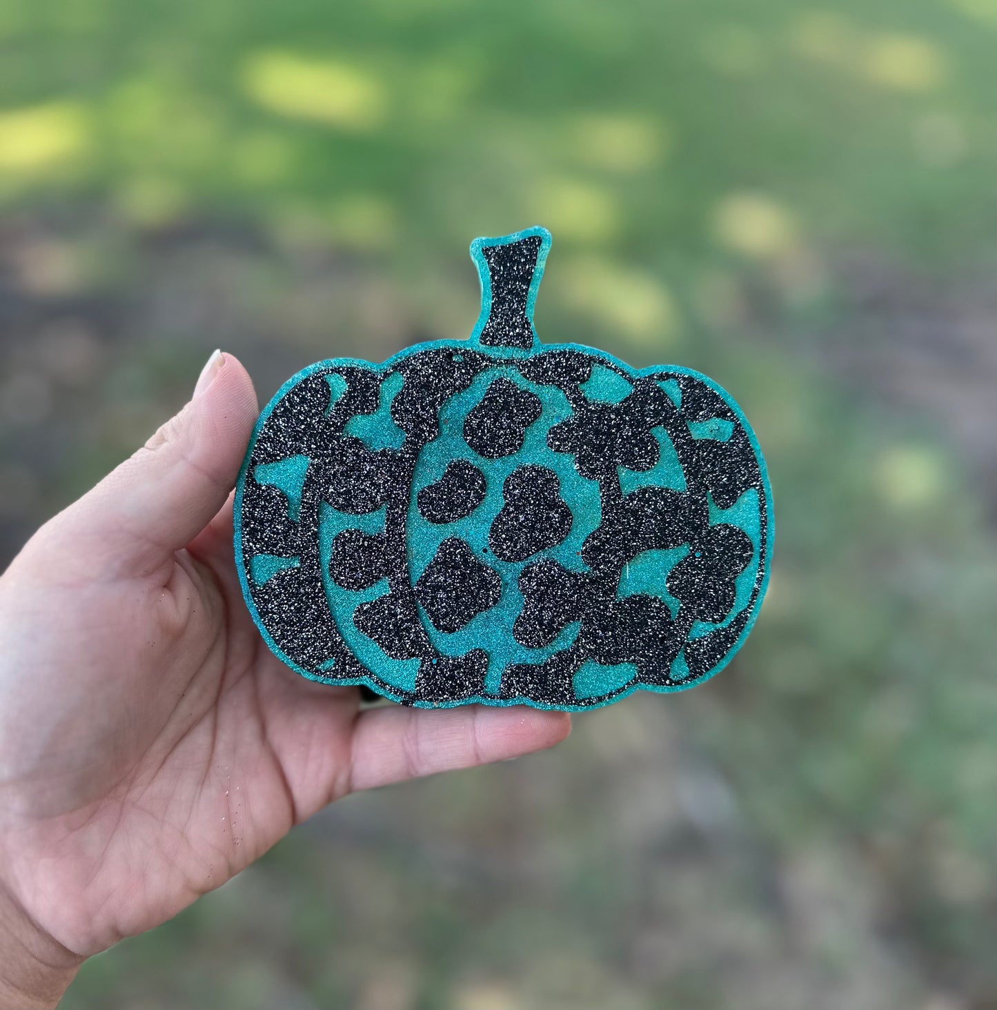 Teal Holographic Cow Print Pumpkin