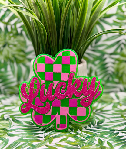 Pink Checkered Lucky Shamrock
