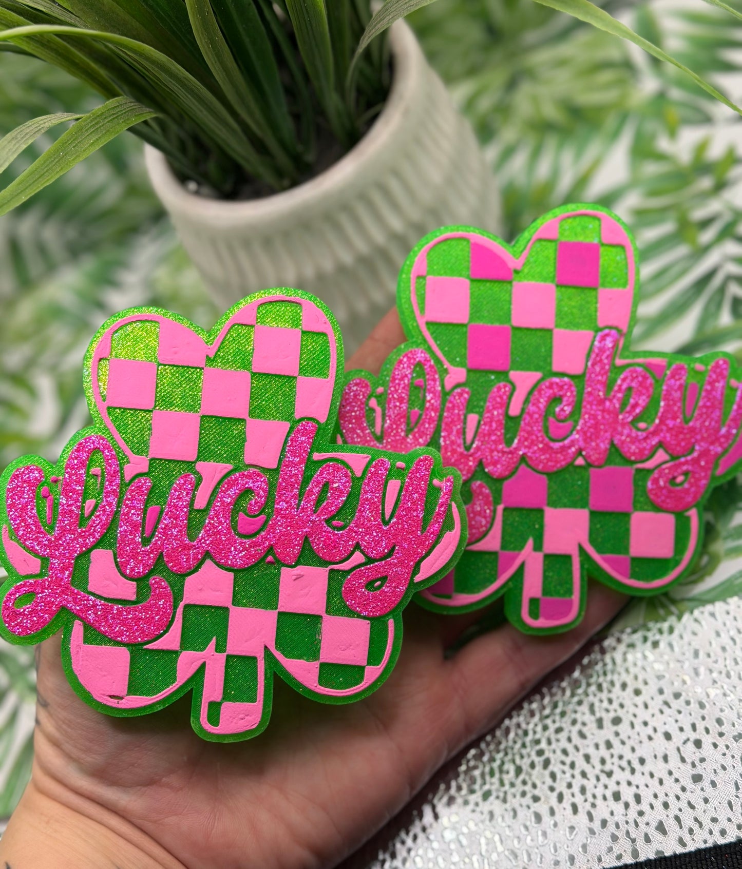 Pink Checkered Lucky Shamrock