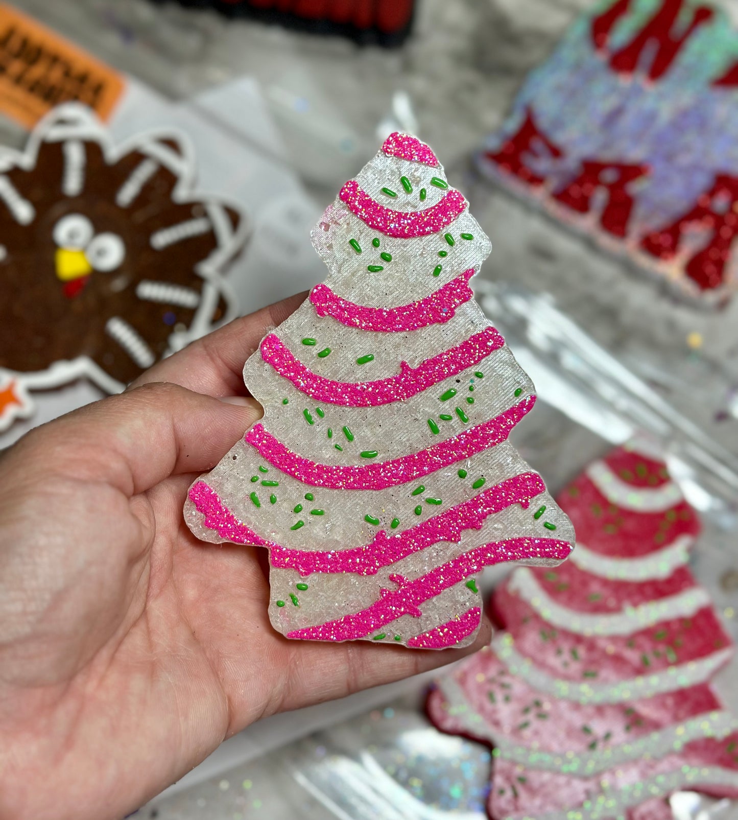 White with Pink Tree/Snack Cake