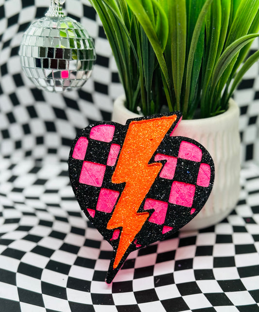 Checkered Lightning Bolt Heart