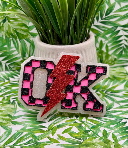 Checkered Oklahoma with Lightning Bolt