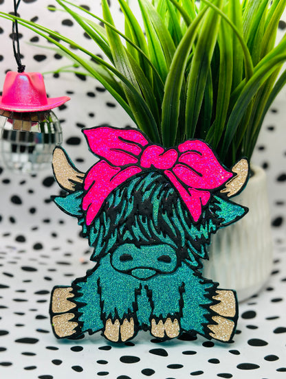 Turquoise Holographic Highland Cow (comes as is)