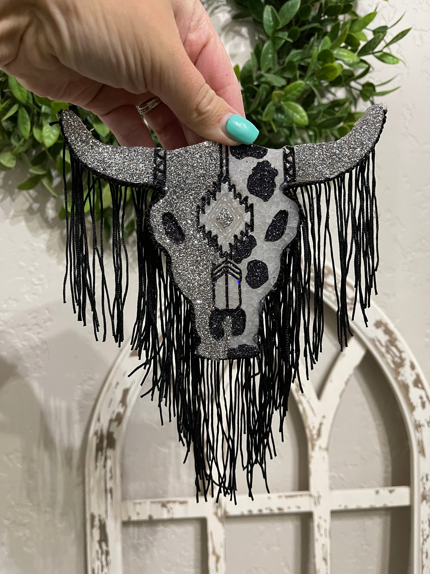 Black/Silver Aztec Bull Skull