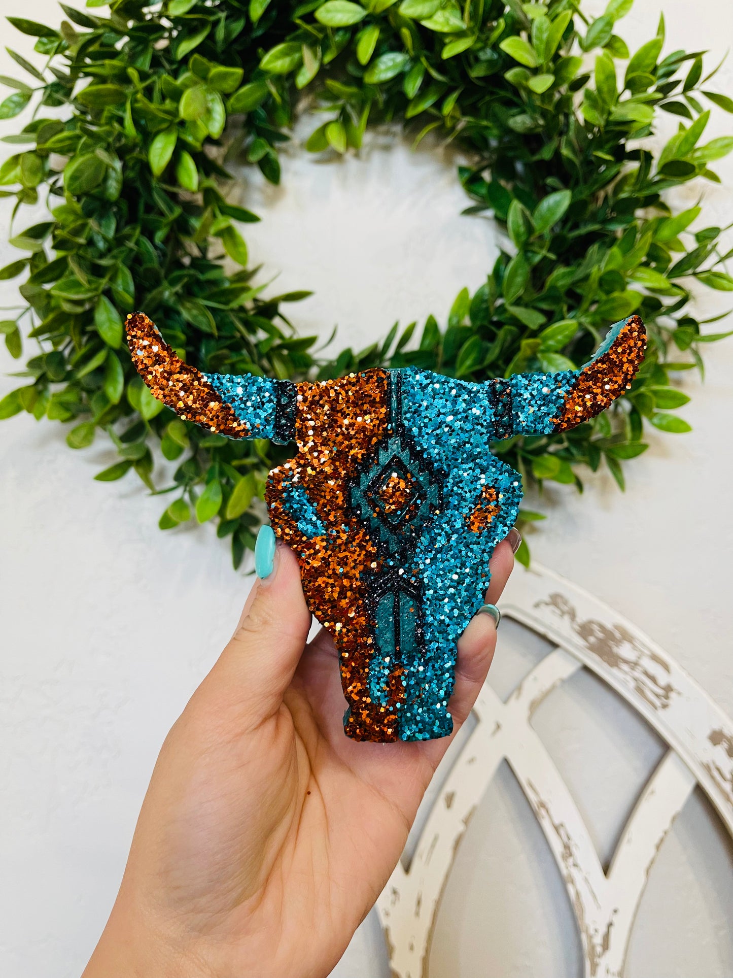 Copper/Turquoise Aztec Bull Skull