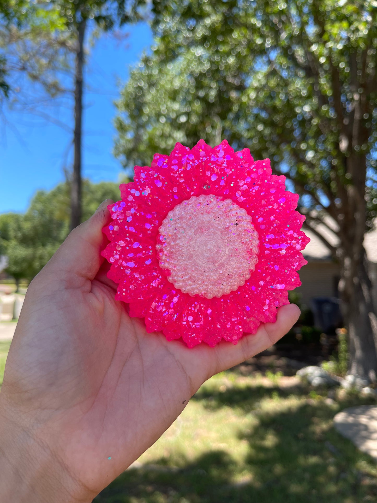 Hot Pink Sunflower with Pink Glitter