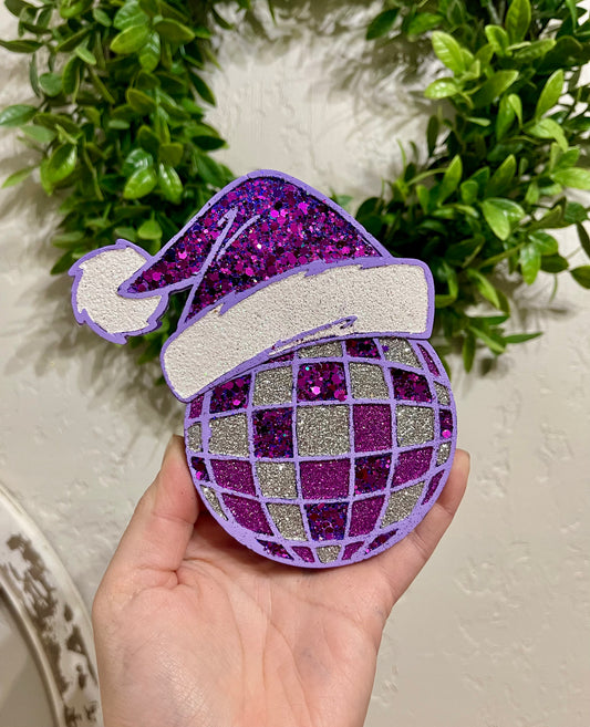 Purple Theme Disco Ball w/ Santa Hat