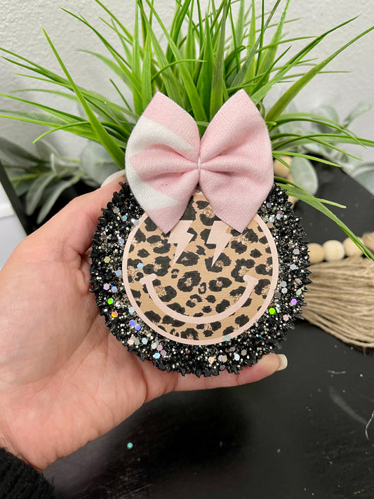 Leopard Smiley Face BOW NOT INCLUDED CAN BE ADDED IN ACCESSORIES