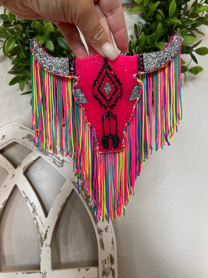 Rainbow fringe Aztec Bull Skull