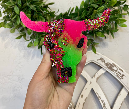 Watermelon Bling Aztec Bull Skull