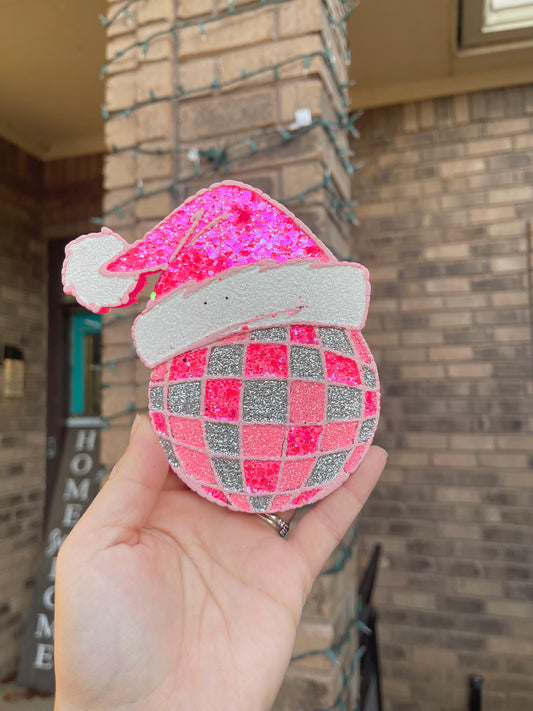 Pink Themed Disco Ball w/ Santa Hat