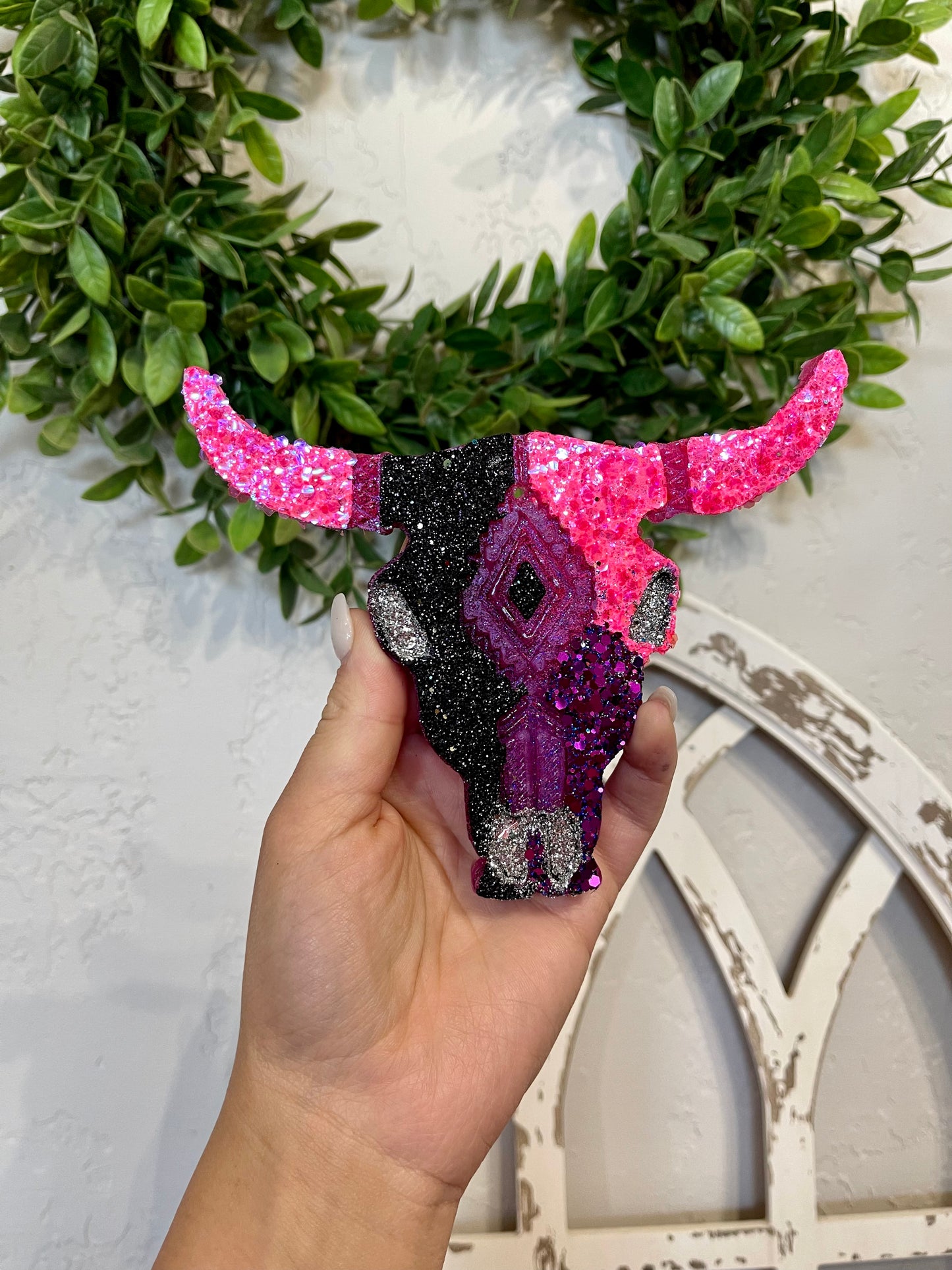 Purple and lots of glitter Aztec Bull Skull