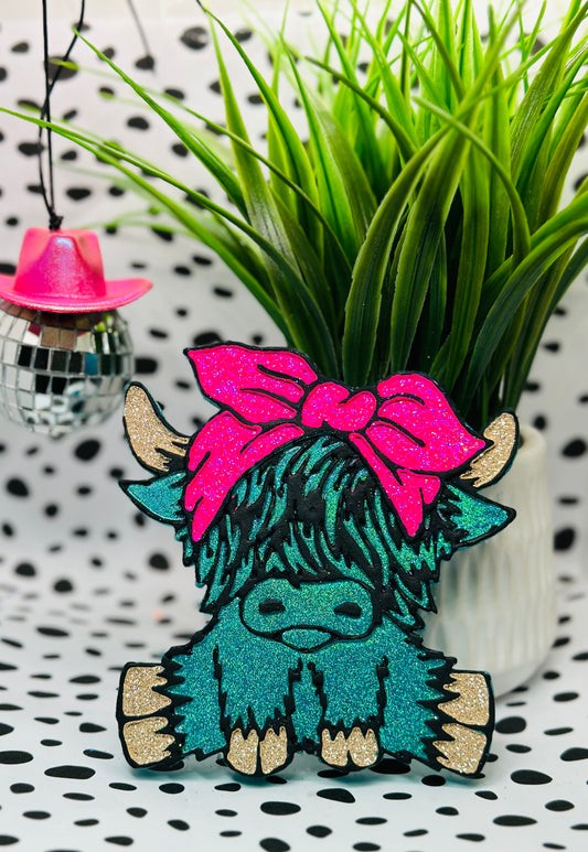 Turquoise Holographic Highland Cow (comes as is)