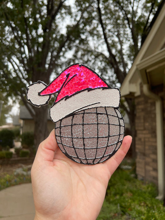 Pink Chunky Disco Ball with Santa Hat